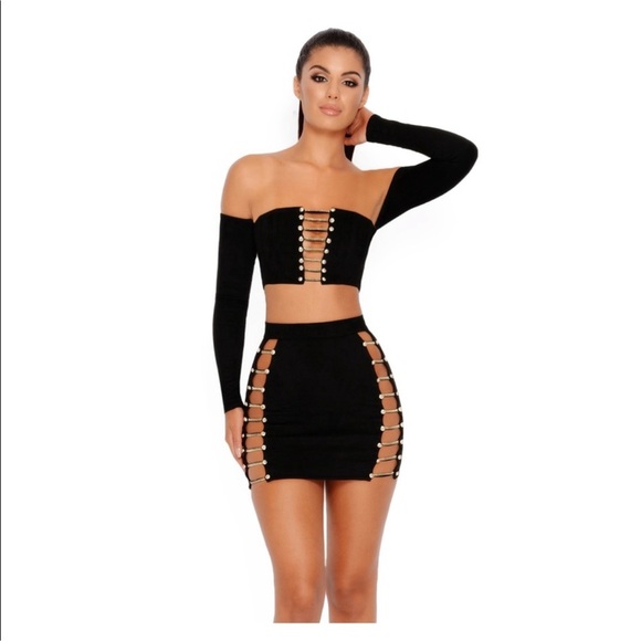 Oh Polly Dresses & Skirts - Oh Polly No Pain No Chain Black Skirt Set US4 Small
